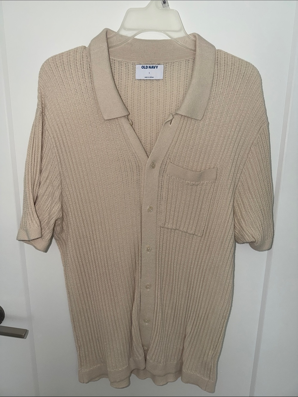 Old Navy Beige Ribbed Short-Sleeve Polo